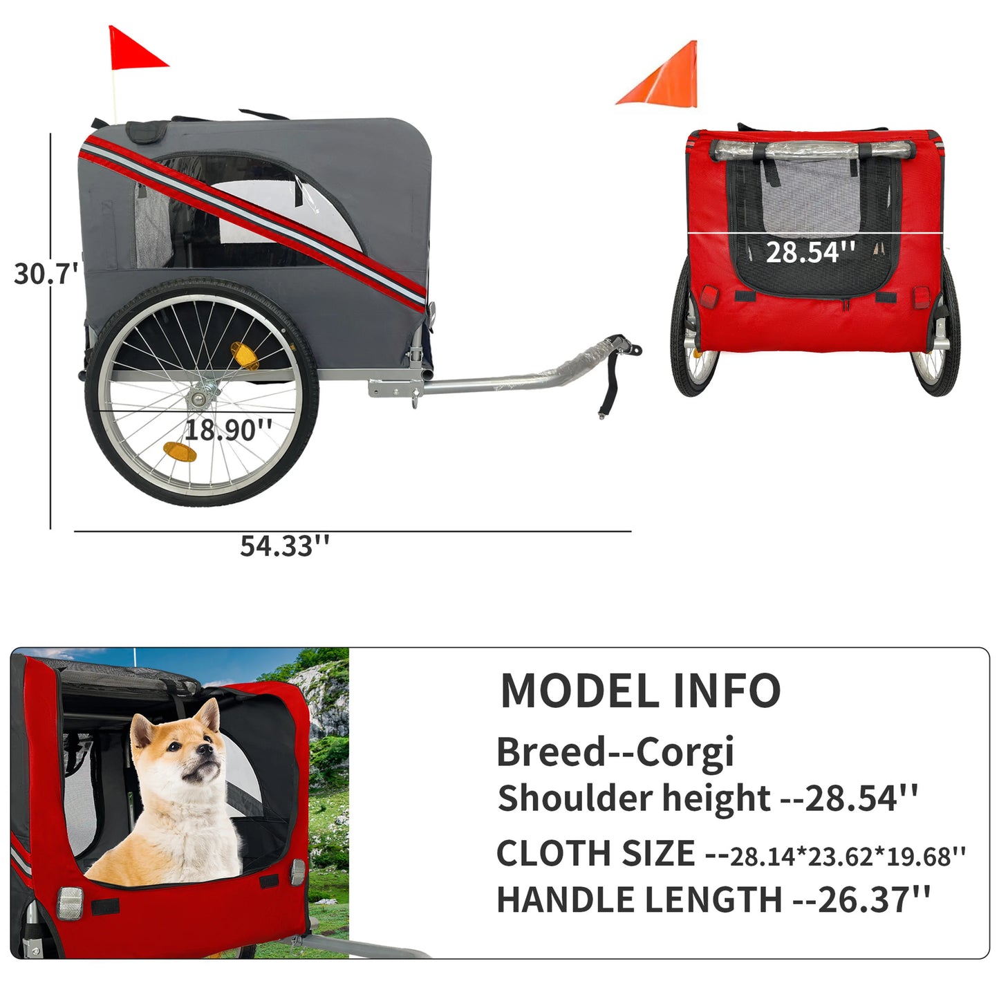 Foldable Dog Bike Trailer – Outdoor Pet Stroller with 20" Wheels