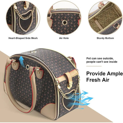 Designer Dog Carrier Handbag – Brown PU Leather
