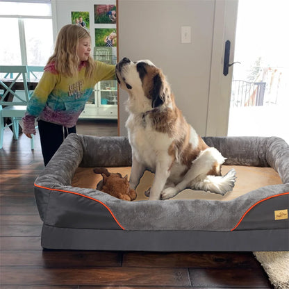 Orthopedic Dog Sofa Bed • Memory Foam & Bolster