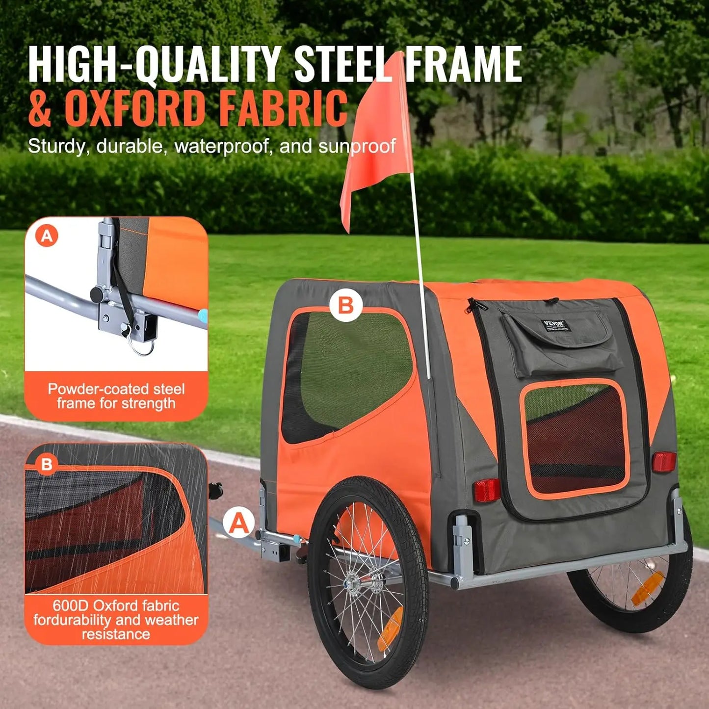 Pet Bike Trailer – Foldable, Safe, 66 lb Limit