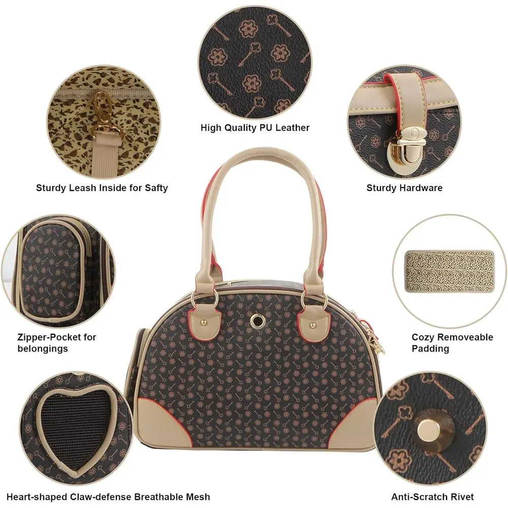 Designer Dog Carrier Handbag – Brown PU Leather