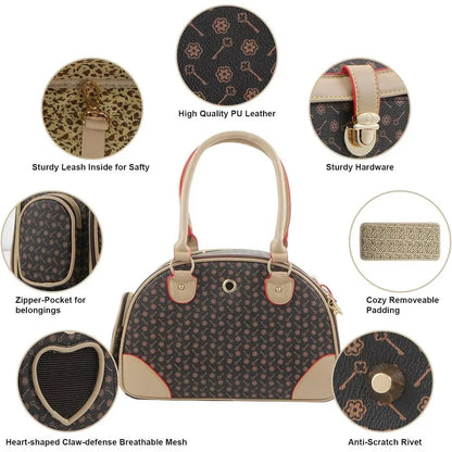 Designer Dog Carrier Handbag – Brown PU Leather