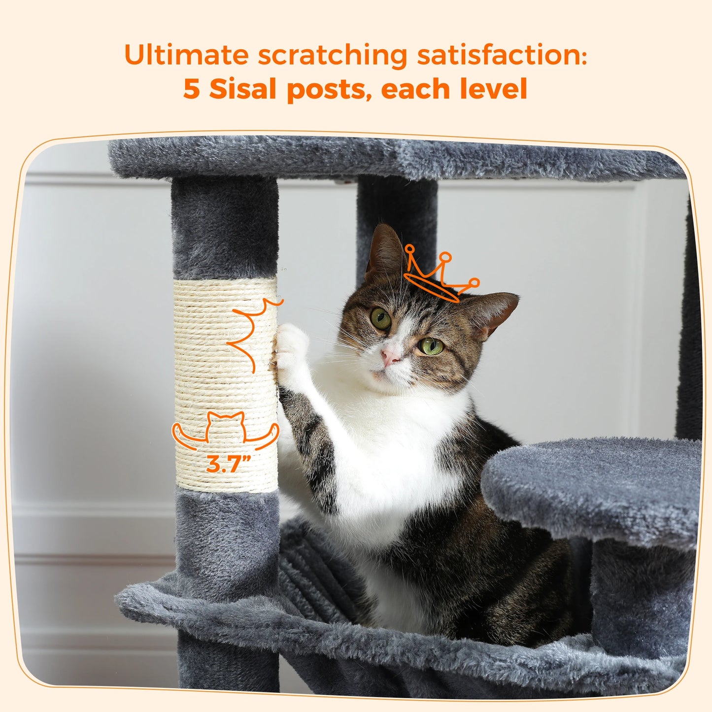 Large Cat Tree Tower with Hammock & Condos