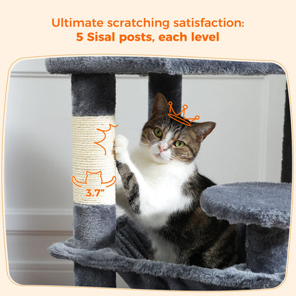 Large Cat Tree Tower with Hammock & Condos